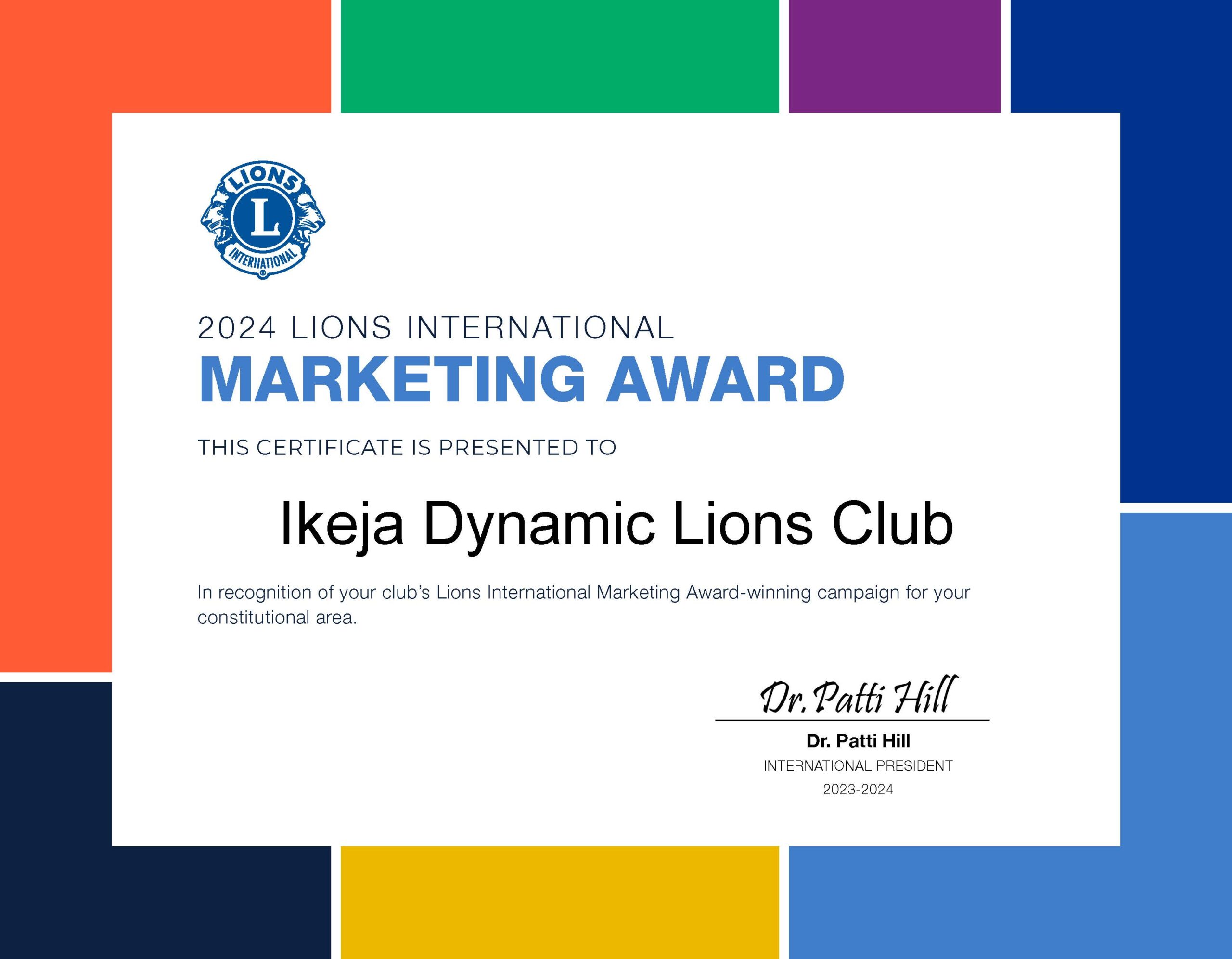 IKEJA DYNAMIC LIONS CLUB WINS INTERNATIONAL MARKERTING AWARD